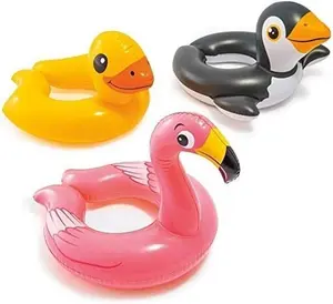 Intex, 43234-2327 3 Pack 59220EP - Animal Head Split Ring Pool Floats Bundle Includes Frog, Duck, Penguin, Giraffe, Frog, Penguin Pool Floaters Kiddie Inflatable