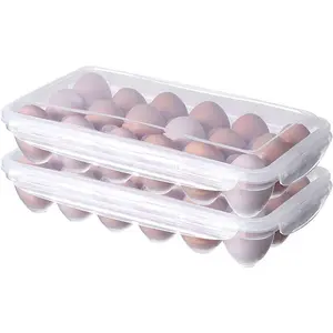 XBY- 2 Pack Covered Egg Holders For Refrigerator, Plastic Storage Container/ Deviled Egg Tray Carrier with Lid Fits 18X2 Eggs(36 Eggs)