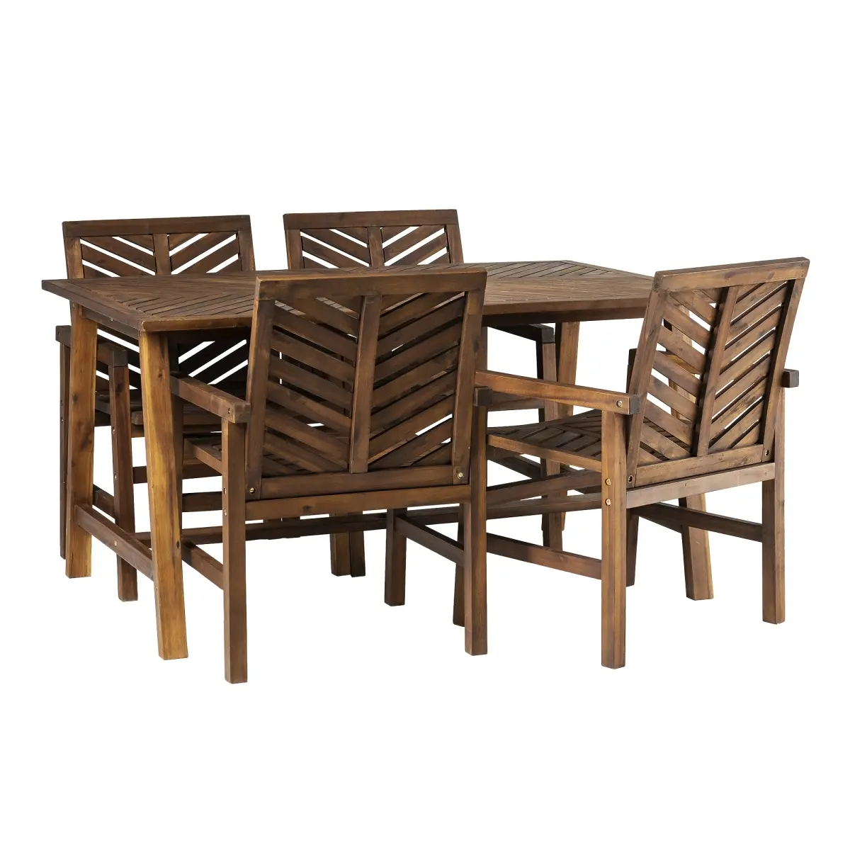 Walker Edison 5-Piece Solid Acacia Wood Chevron Dining Set - Dark Brown, GOW60VIN5PCSDB, 5-piece dining room sets, Five-Piece Dining Room Sets