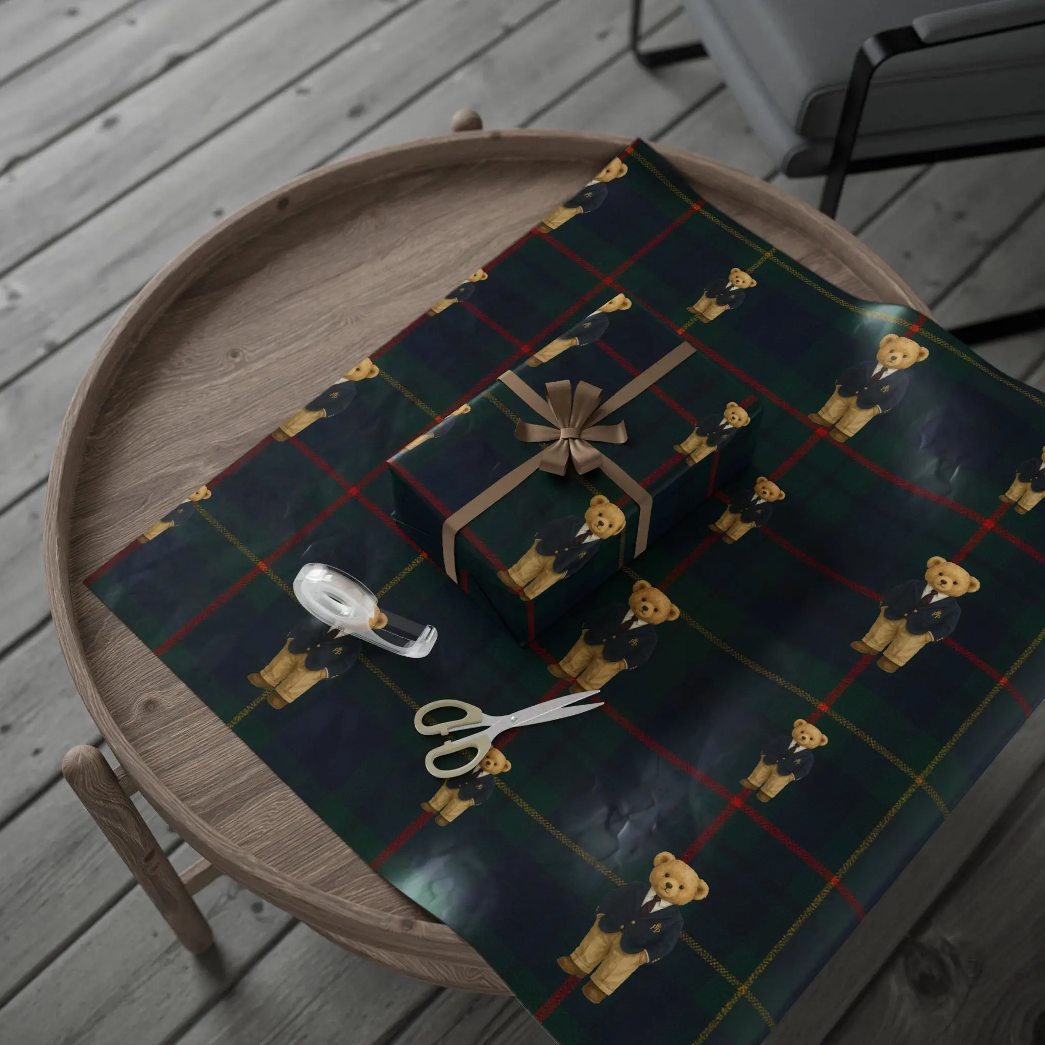 Christmas Bears Tartan Plaid Wrapping Papers, Luxury Gift Wrap, Festive Holiday Packaging, Classy Present Decor, Seasonal Craft Supplies,