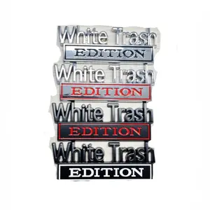 White Trash Edition Emblem Car Side Rear Front Hood Trunk Door Bumper Metal Badge 3D Decal Sticker for F-150 F250 F350 Silverdo 1500 2500 Sierra GMC Chevy Truck SUV,