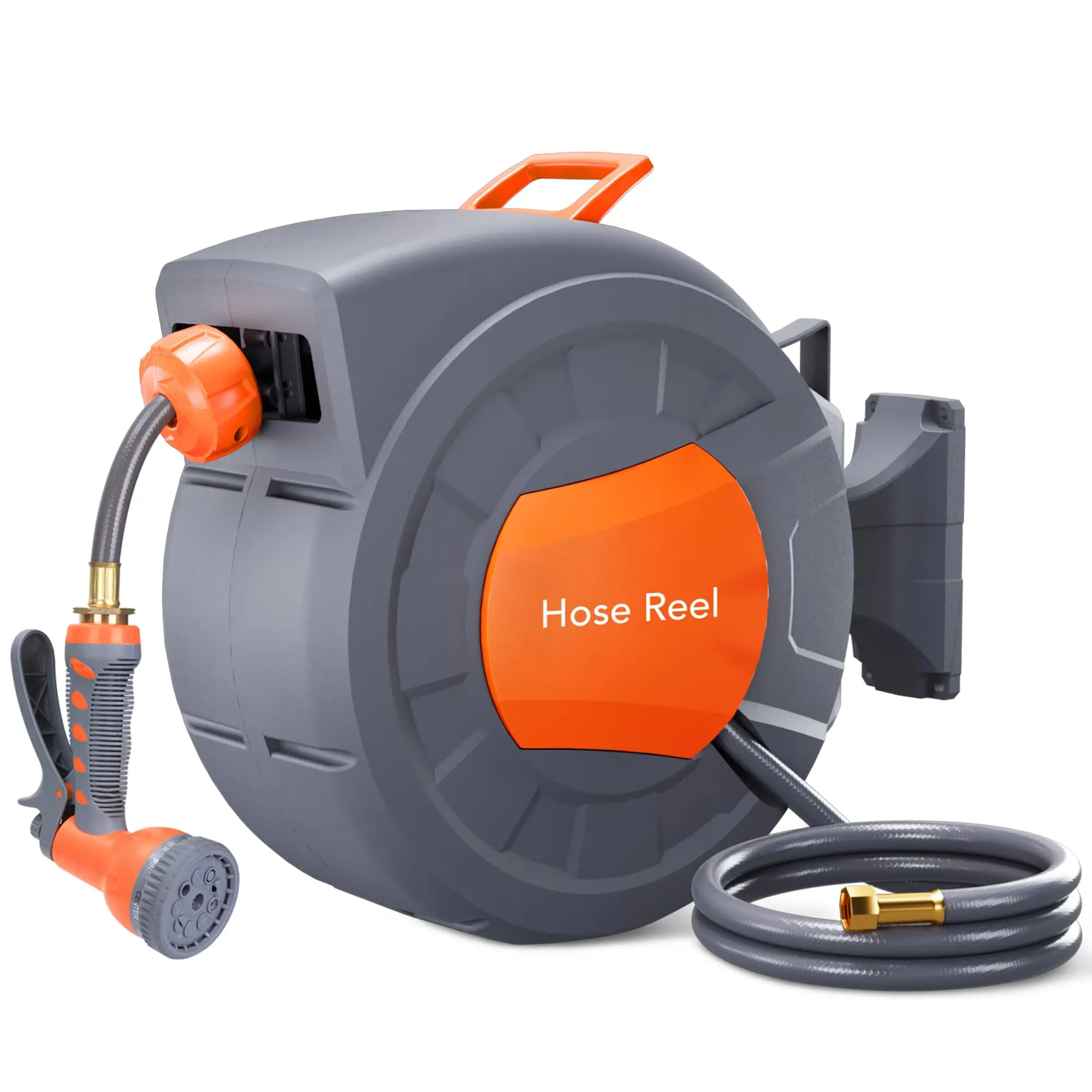 GARVEE Garden Hose Reel: Wall Mounted Retractable Water Hose with 9 Function Sprayer Nozzle, Available in 1/2 in x 100 ft or 72 ft, Features Any Length Lock, 180° Swivel Bracket, Automatic Rewind, Slow Return System