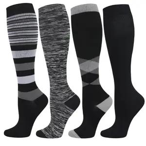 STANDWAY 4 Pairs Compression Socks for Men & Women, 15–20 mmHg Long Support Socks with Airy Knit, Secure Foot Grip & Reinforced Heel Design for Gym, Training, Running, Cycling & Outdoor Use