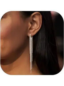 Hoop Earrings for Women Long Gold Tassel Earrings Chandelier Earrings Dangly Threading Long Gold Silver Dangle Tassel Chain Earring for Women
