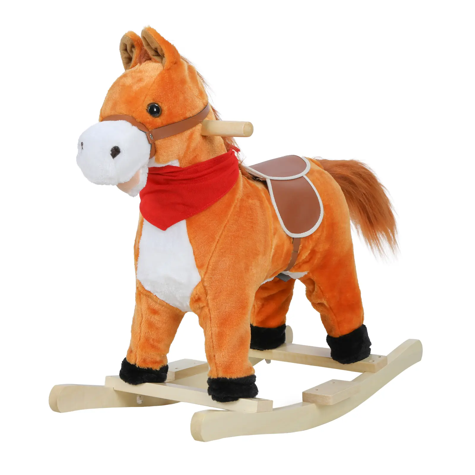 Explorinox Rocking Horse Toy for Kids, Plush Ride on Animal with Wooden Rockers, Moving Mouth And Wagging Tail, Musical Sounds, Baby Rocking Chair, 50kg Weight Capacity, Ages 1-6
