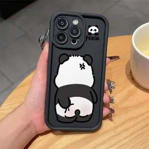 High-Quality Black Panda Print TPU Case for iPhone 17 Pro Max 16 16e 15 14 Plus 13 12 Mini 11 Air X XS Straight Edge Drop-Resistant Rugged Durable Cover Shell Gift 2D printing