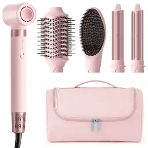 5 in 1 Hot Air Styler Wrap - High-Speed Hair Dryer, Volumizing Brush with Auto Curlers, Fast Drying & Frizz-Free Styling Straightening, No Heat Damage, Includes Travel Bag, Gift for Women