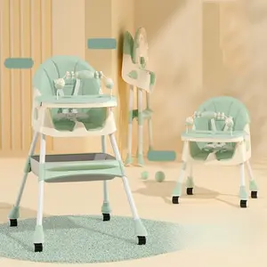 High Chair For Toddler Foldable , Green , Foldable Baby High Chair 4-in-1 Foldable Reclining Feeding Table Chair Seat 7 Heights With Toyrack Easy To Clean Feeding , High Chair For Toddler