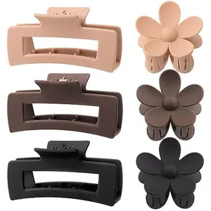 6 Pack Large Rectangle Hair Claw Clips Matte Flower Hair Clips, for Women Thin Thick Curly Hair