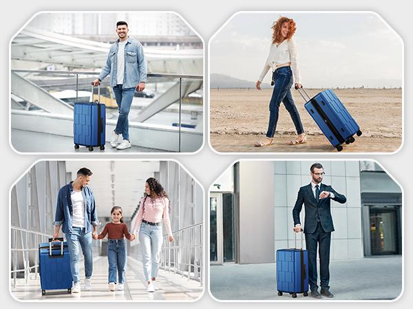 SHOWKOO 3-Piece Luggage Hardside Expandable Full PC Lightweight Carry On (20in/24in/28in) Suitcase Sets with Double Spinner Wheels TSA Lock, Sea Blue Gift for Travel,School,Business