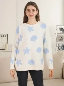 ComfyLuxe Seashells & Starfish Pattern Luxury Soft Sweater