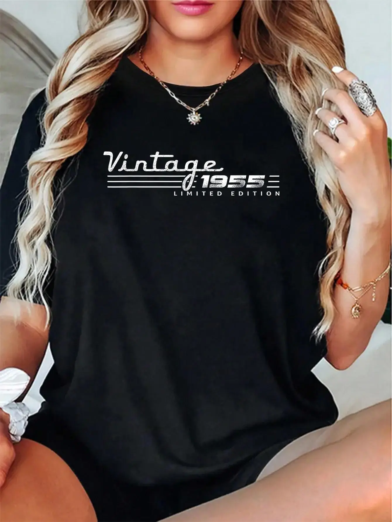 100% Cotton Unisex Vintage 1955 70th Birthday Gifts 70 Year Old For Men Women T-Shirt，Autumn Women's T-shirt Christmas Happy Letter Snowflake Fun Pattern