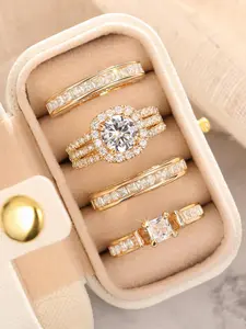 4 Piece Gift Set Gorgeous Artificial Cubic Zirconia Rings, Statement Rings, Bridal Ring Set, Stunning Jewelry for Women's Wedding, Engagement, Anniversary, Party Accessory, Fashion Accessory