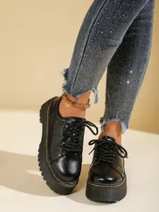 Women's Thick Sole Leather Loafers, Vintage Lace-Up Design, Elevate Your Style, Perfect for Casual Wear and Daily Use