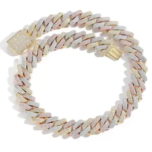 Necklace Hip Hop 20MM Iced Out Tri Color Rose Miami Strip Cuban Chain Hip Hop Men's Necklace