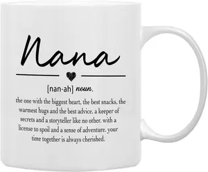 QASHWEY Nana Definition Coffee Mugs, Grandma Mother's Birthday Gifts for Granddaughter, Grandson - Double Side Printed Ceramic Mug Cup 11 Ounce