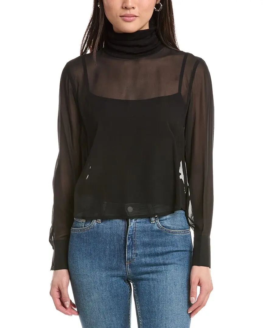 L'AGENCE Toulon Mix Turtleneck Silk Top