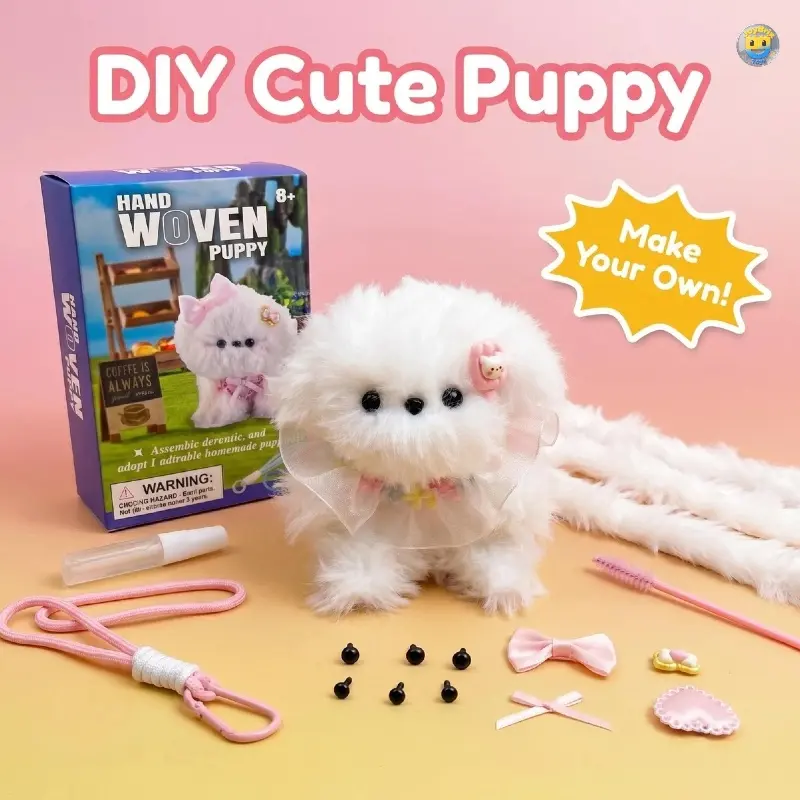 JoyBrix Toys-DIY Cute Puppy  Set – Plush Keychain Pendant, Handmade Knitting Craft Kit ， Small Plush Pet Toy, High-Value Soft Plush Ornament Animal Merch Cute Animal Design
