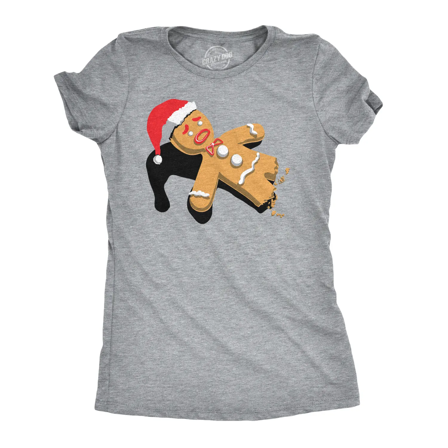 Womens Half-Eaten Gingerbread T Shirt Funny Christmas Cookies Tee Funny Womens T Shirts Cute Vintage Fashion Casual Ladies T-Shirt Gift Christmas Tops for Women Funny Food Top Women's Novelty Tees Light Grey