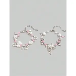 Cute Bow & Heart Design Heart Shaped Bracelet Trendy All-match Exquisite Fashion Jewelry for Party Daily Decor Ideal Birthday Gift