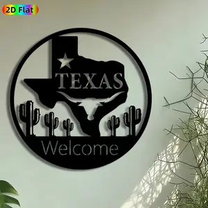 1pc Texas State Silhouette Metal Wall Art, Longhorn Cactus Welcome Statue Mural, Western Decor, Home Decoration, Perfect for Housewarming, Fathers Day Decor, Porch Wall Patio Living Room Decor, Ideal Gift for Texas Pride Enthusiasts