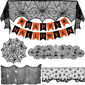 Indoor Table Decorations Set - 38PCS with Mantel Scarf, Table Runner, Table Cover, Banner, 3D Bats, Lampshade & Creepy Cloth for Party Decor