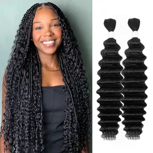 Human Braiding Hair Deep Wave Bulk Human Hair for Braiding No Weft 2 Bundles 100g 26Inch 10A Brazilian Virgin Human Hair Braiding Hair Extensions Curly Bulk Human Hair for Boho Braids