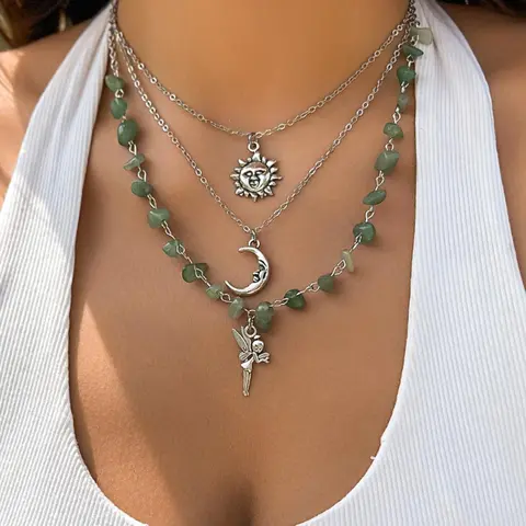 Women's Boho Style Beaded & Pendant Necklace, Vintage Trendy Beaded & Pendant Necklace, Fashionable Jewelry for Women As Gift without Box, Celestial Necklace, Beaded Chains, Casual Style Necklaces, Vintage Bohemian Jewelry