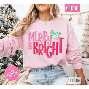 Merry & Bright Sweatshirt, Trendy Women’s Christmas Crewneck