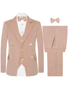 Boys High-Quality Plaid Gentleman Four-Piece Suit Set (jacket + Vest + Pants + Tie), Anti-Wrinkle Durable Classic Cut, Blue Options