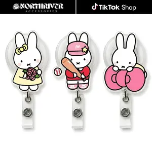 [12 OPTIONS] Cute Bunny Ice Cream Donut Baseball Acrylic Badge Reel Retractable ID Card Holder Kawaii Cartoon Office Accessories Gift For Nurses Teachers Students