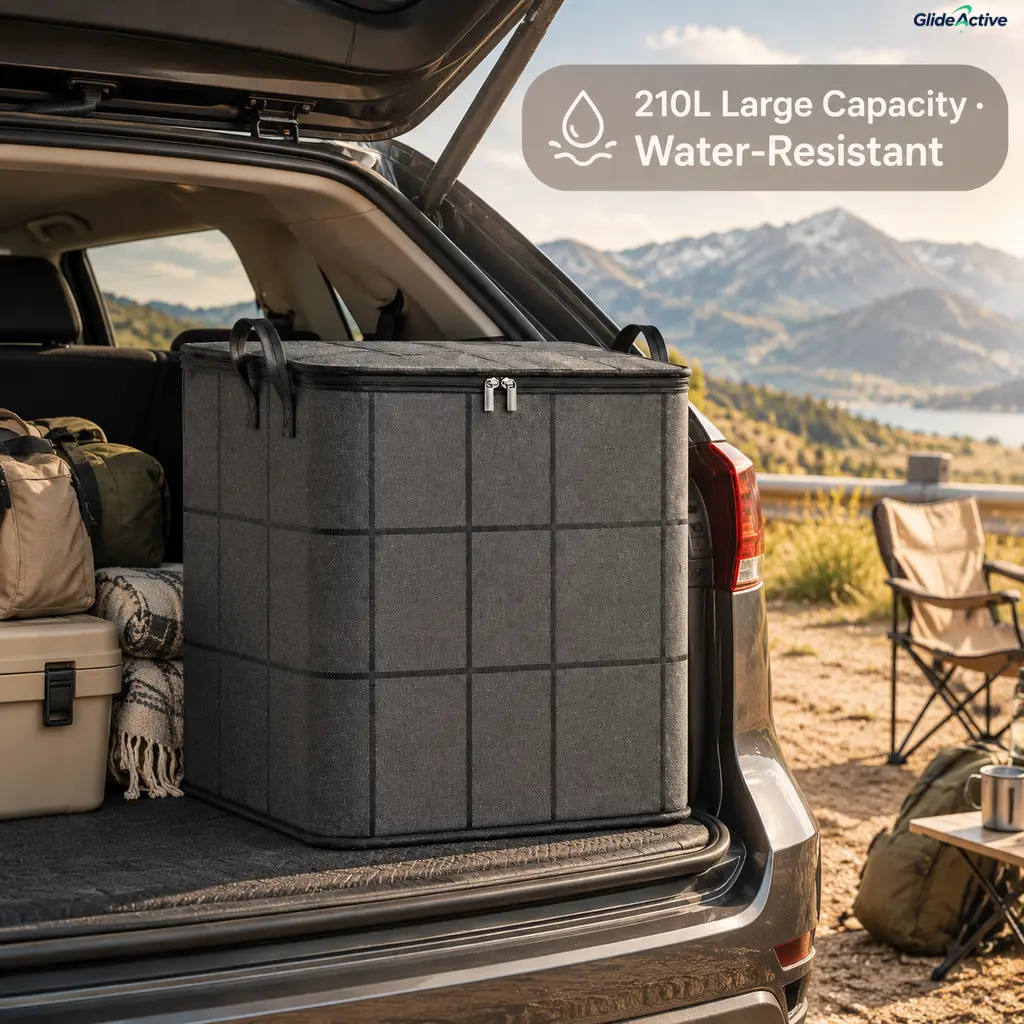 Upgraded Foldable Travel Storage Bin, 210L Large Capacity Luggage Organizer, Water-Resistant Bag for Camping Clothes Road Trip