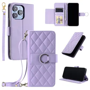 For iPhone 17 Pro Max 16e 17Air 16 Plus 15 14 Pro Wallet Case, PU Leather Flip Folio Case with Card Holders Kickstand [Shockproof TPU Inner Shell] Phone Cover With Long Lanyard Gifts for Girl Women Lady