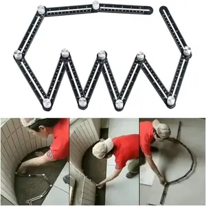 Multi Angle Measuring Ruler 12-Sided Angle Measurement Tile Holes Measure Ruler with 3-Holes Positioning Apertures Upgrade Multi Angle Ruler Metal Black