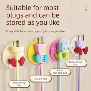 3 PCS Strong adhesive plug hook, drill-free kitchen plug holder, wall-mounted sticky hook, back-of-door socket hanger