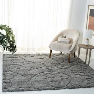 SAFAVIEH Florida Shag Collection Area Rug - 6'7" Square, Grey, Scroll Design, Non-Shedding & Easy Care, 1.2-Inch Thick Ideal for High Traffic Areas in Living Room, Bedroom (SG455-8013) Safavieh