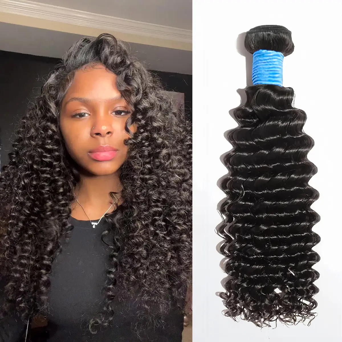 [LIVE-ONLY] Ashine Deep Curly 12-30 inches Salon Quality Brazilian Virgin Bundles 100% Human Hair Summer Wigs Natural Color with Frontal Closure