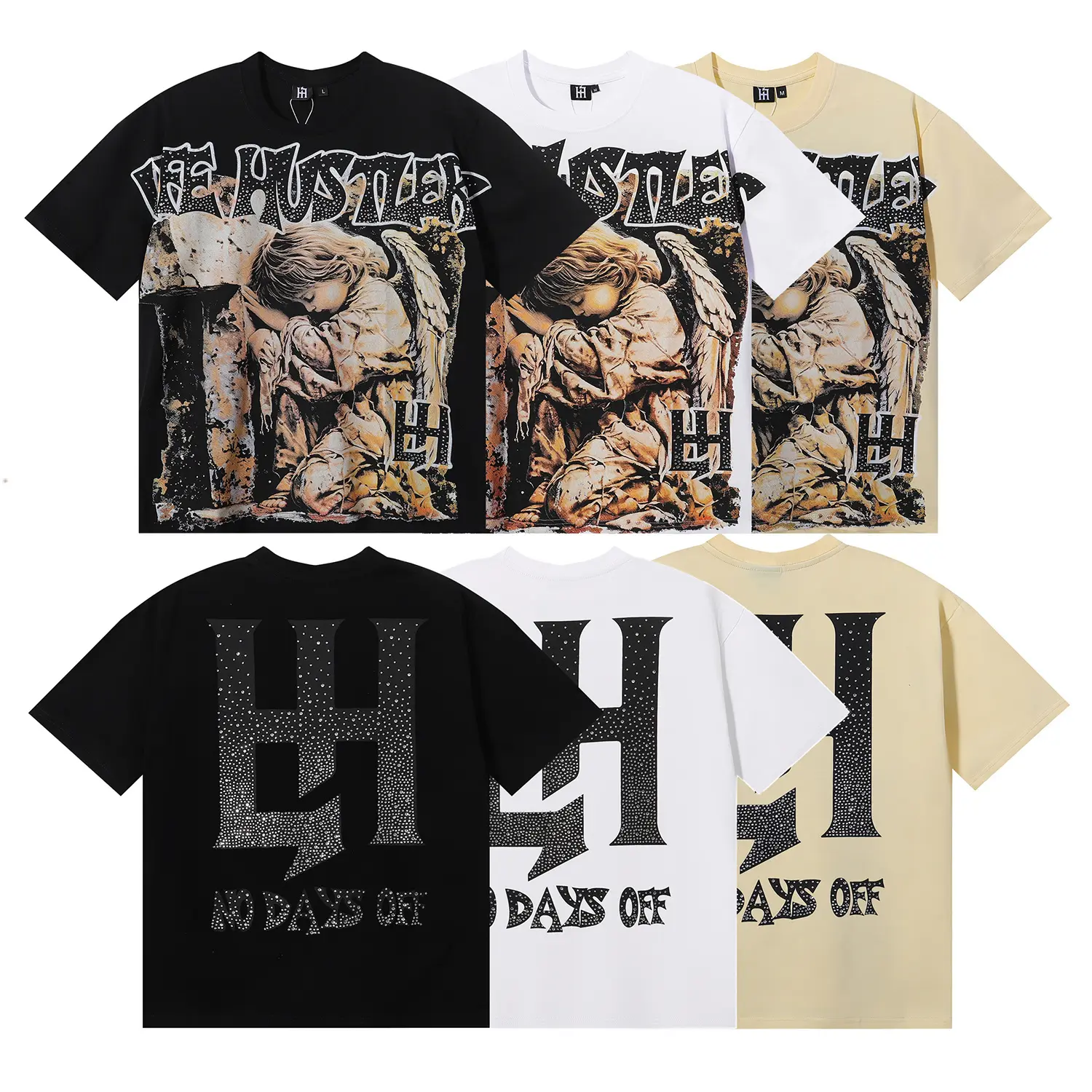Men's Heavyweight Rhinestone Graphic Oversized Y2K Hip Hop Streetwear Short-Sleeve Sports T-Shirt - Bulk Blend Lot, 4th of July Summer Deals