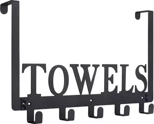 Over The Door Hooks, Towel Holder for Bathroom, Door Mount Towel Rack Towel Hooks for Bedroom Beach Towels Bathrobe Wall Mount Hang on The Door Cabinet Cupboard Metal Sandblasted (Black)