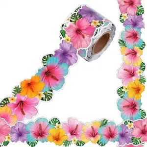 Summer Tropical Hibiscus Bulletin Board Border for Classroom Decoration, 59 Feet Roll for Teachers and Offices, Hawaiian Floral Party Supplies, Ideal for Door Frames and Blackboards