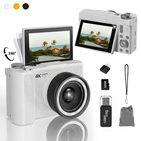 Digital Camera for Photography  with Fill Light, 4K Vlogging Camera, 16X Digital Zoom Compact Cameras, 180°Flip Screen Camera, 48MP Vlogging Camera with 32GB Card, Point and Shoot Digital Cameras
