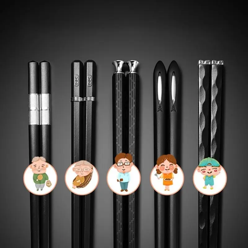 5 PCS 24.3cm Long Black Alloy Chopsticks, Durable Food Grade Chopsticks, Anti-Mold Easy Clean Tableware for Home Kitchen