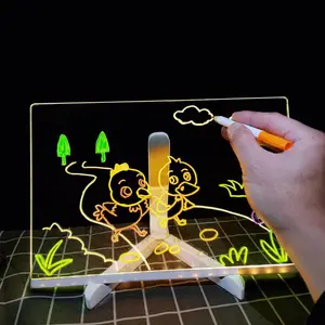 LED Note Board with Colors – Acrylic Dry Erase Board, 7 Fluorescent Markers & Eraser, USB Powered Light Up Drawing Board for Kids & Adults, for Home Office School, 30*20cm