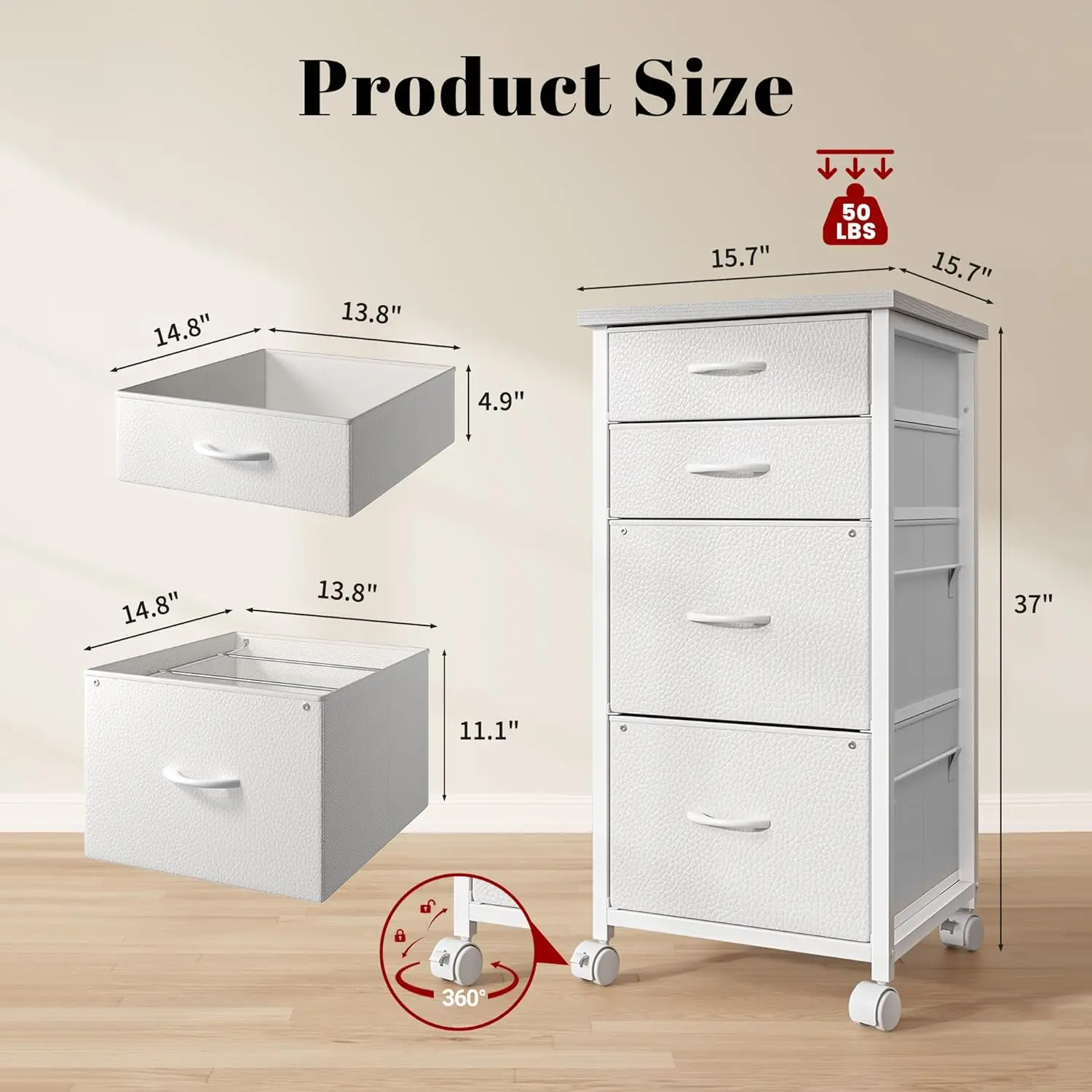 White-4 Drawer(with Wheel）