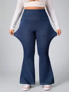 Plus Size High Waist Bell Bottom Flared Jeans for Women, Stretchy Denim Flare Pants, Comfortable Elastic Waistband, Casual Style Fashion Wear