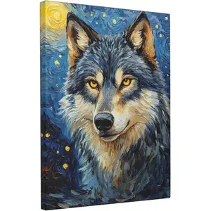 Wolf Starry Night Canvas Wall Art Animal Pictures for Kitchen Living Room Bedroom Bathroom Office,Wolf Abstract Print Wildlife Wolves Painting Home Modern Art Work Framed Wall Art Decor