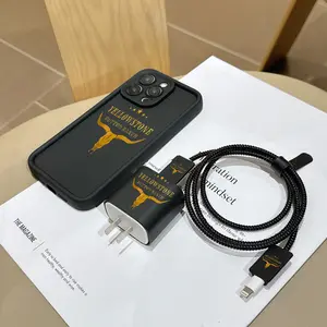6 Piece Set Cow Head Phone Case Pattern, Charger Cap, Cable Protector, Storage Rope, Data Line Protection for iPhone 15/16 Series