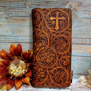Montana West Leather Wallet with Floral Tooled Design with zippered pocket