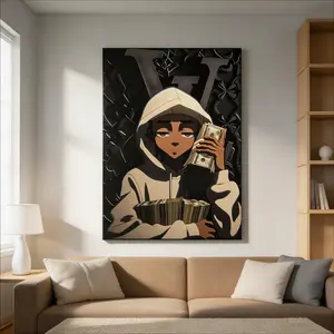 Wealth Motivation Wall Art Posters, Street Style "Cash King" Decor Paintings, Anime Hooded Boy Canvas Prints, Hip-Hop Money-Themed Decorations for Bedroom, Living Room, Study & Gaming Room