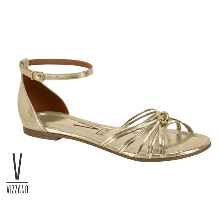 Vizzano Metallic Strappy Ankle‑Strap Flat Sandals – Women’s Dressy Flats